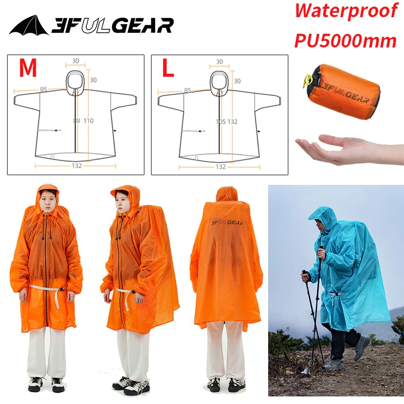 Camping Rain Poncho - 3F UL GEAR imperméable à fermeture