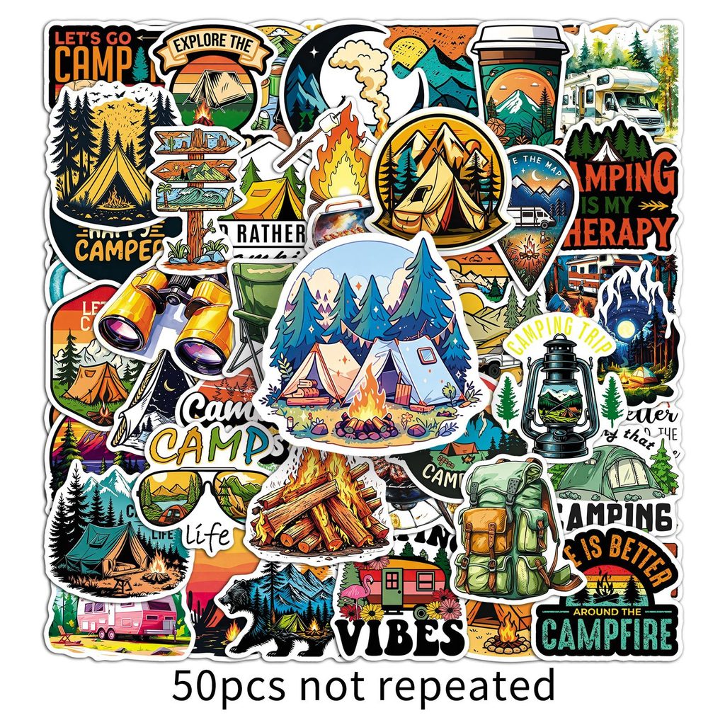 Outdoor Camping Anime - 50 feuilles d'autocollants tendance imperméables pour