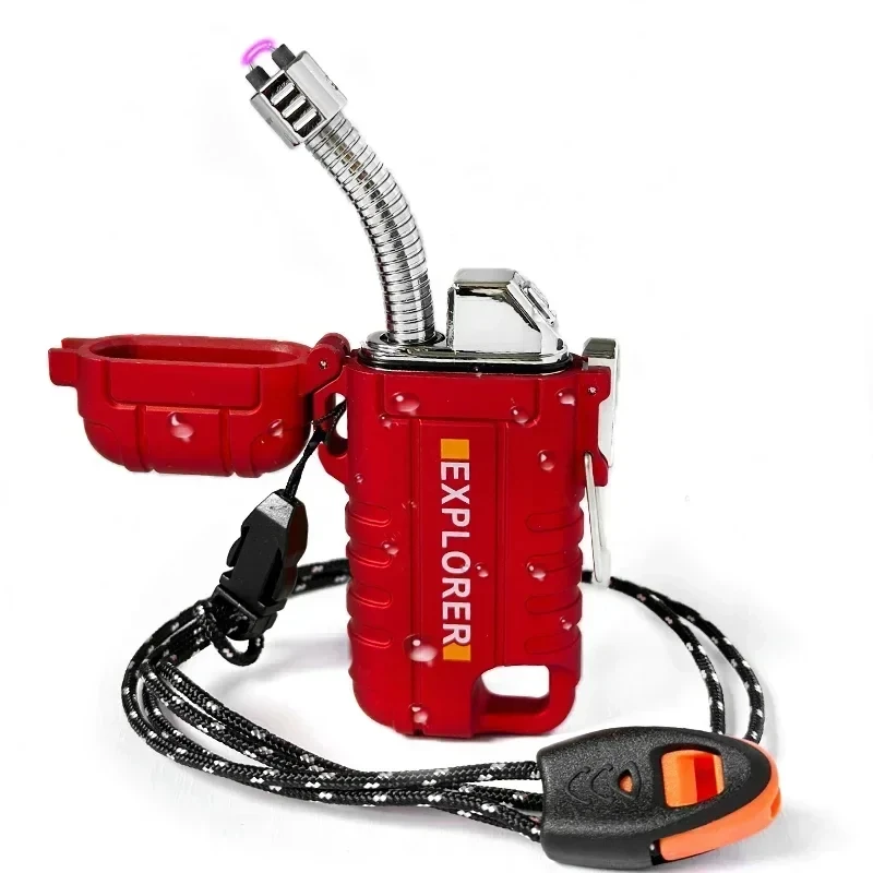 Outdoor Windproof Lighter - Briquet Double Arc étanche, Rechargeable, coupe-vent,