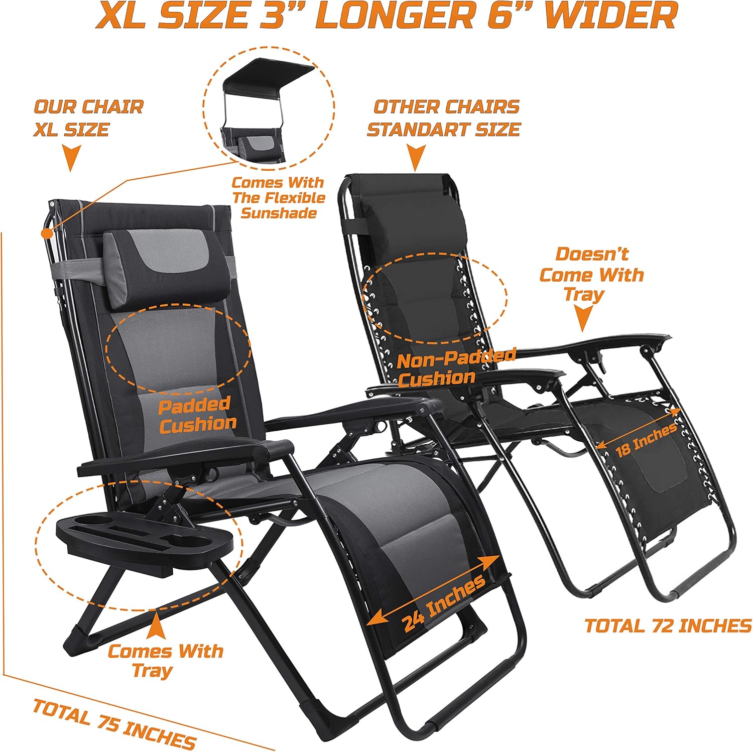 Outdoor Oversized Camping Chair - Chaise pliante inclinable surdimensionnée XXL pour